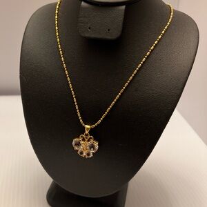 Elegant White Topaz Butterfly Pendant Gold Toned Necklace